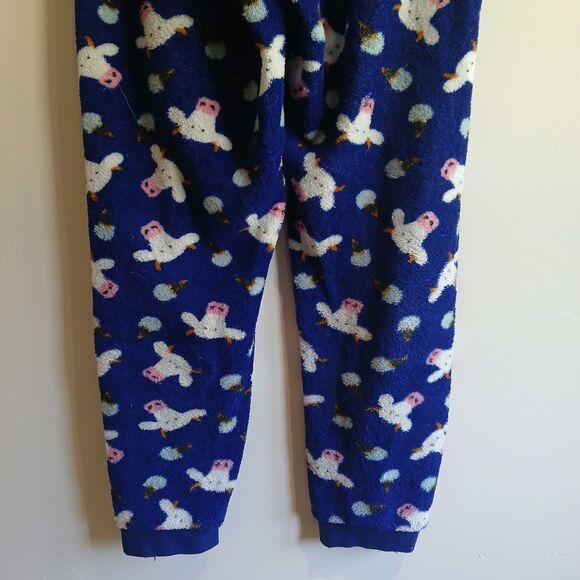 Fuzzy Lounge Pants XS Blue Cow Head Print Elastic Waist Leisure Weekend - Picture 8 of 8